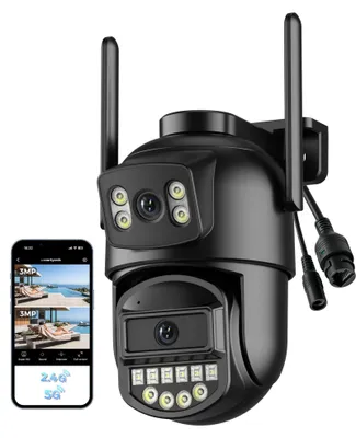 Immagine prodotto di Telecamera di sicurezza per esterni, con doppia lente da 6 megapixel, rotazione orizzontale e verticale a 360°