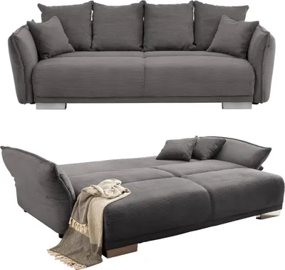 Produktbild von Big-Sofa 242x131 cm Gästebett Federkern Schlafcouch Stauraum Cord Dunkelgrau / 17214