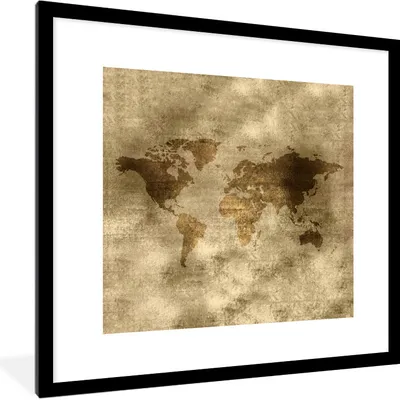 Produktbild von MuchoWow® MuchoWow® Gerahmtes Poster Weltkarte - Gold - Braun 40x40 cm - Poster mit zchwarzem Bilderrahmen - Poster - Plakat im Rahmen