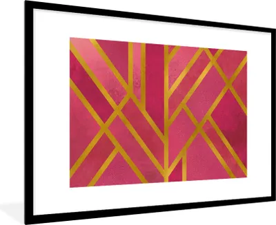 Produktbild von MuchoWow® Gerahmtes Poster Gold - Design - Rosa 90x60 cm - Poster mit Schwarzem Bilderrahmen Wandposter Rahmen Foto Bilder - Wanddekoration - Fotos