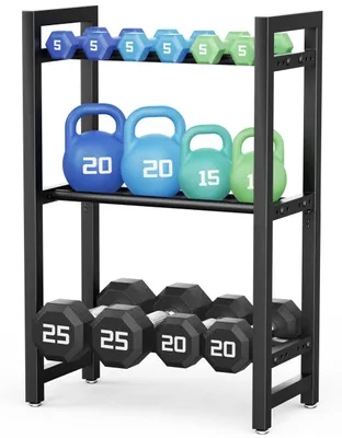 Produktbild von Omgoods - Hantelständer, 3 Ebenen - Aufbewahrungsgestell für Hanteln - Stahlkonstruktion - Tragfähigkeit 100 kg - Verstellbare Füße - Kompaktes Design, 51 x 25 x 81 cm