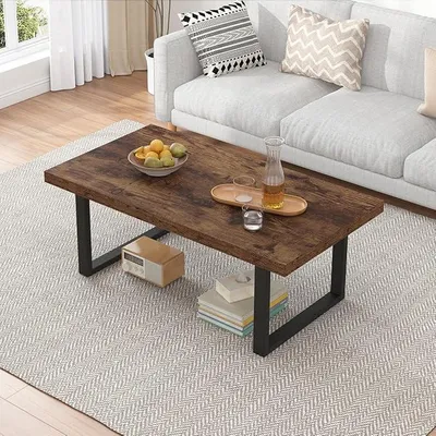Produktbild von Rustikaler Braun Couchtisch, Industrieller Schlichter Wohnzimmertisch, moderner minimalistischer Bauernhaus-Rechteckiger Mitteltisch Vintage Couchtisch für Zuhause Schlafzimmer