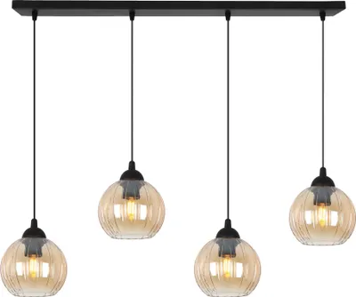 Produktbild von Hängeleuchte Costa schwarz 4-flammig mit honigfarbenen Kugeln E27 – elegante Pendelleuchte für warme Innenbeleuchtung