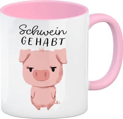 Produktbild von Ferkel Kaffeebecher in rosa mit Spruch Schwein gehabt