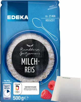 Produktbild von Edeka Rundkorn Milchreis Spitzenreis (500g Packung) + usy Block