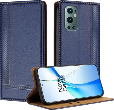 Image de Etui pour OnePlus 9 Pro étui en cuir avec fonction stand bleu