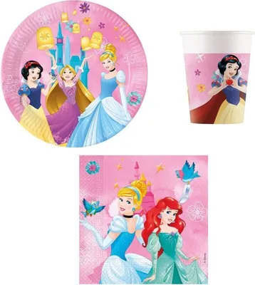 Produktbild von Einweggeschirr Disney Princess Geburtstagsdeko Partyset Kindergeburtstag Cinderella, Arielle 52 tlg.