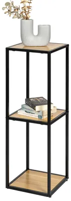 Immagine prodotto di : Scaffale a colonna eluno in metallo nero opaco con 3 ripiani in legno, piedini regolabili in altezza, ideale come libreria, scaffale per il bagno o scaffale per il deposito, versatile e con ampio spazio per libri, piante e oggetti decorativi