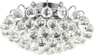A close-up view of a crystal flush mount ceiling light fixture.