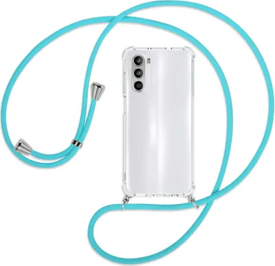 Produktbild von Handykette Backcover-Schutzhülle mit Band (Metall silberfarben) für Motorola Moto G52 / G82 - türkis