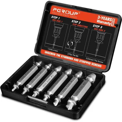 Obrázek produktu pro Sada extraktorů šroubů, 6 kusů, #0–#4. Extrakce poškozených šroubů. Materiál: ocel HSS 4341