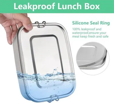 Image de Boîte à lunch Bento de 1 400 ml sans BPA avec compartiments, compartiment à pain en acier inoxydable pour enfants et adultes, école et bureau