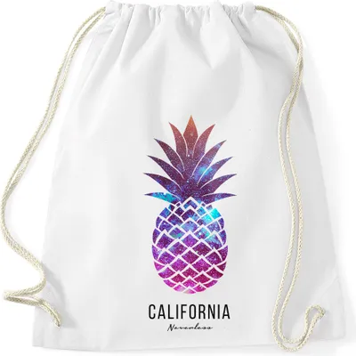 Produktbild von Turnbeutel Ananas Pineapple Hipster Beutel Tasche Jutebeutel Gymsac Stringbag Drawstring Autiga® weiß-galaxy unisize
