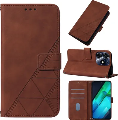 Obrázek produktu pro Flipové kožené pouzdro pro Tecno Spark 10 Pro peněženkový design pouzdro s embosováním, držákem karet a stojánkem Hnědý