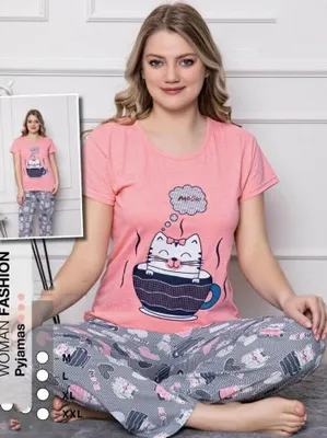 Produktbild von Damen Pyjama Schlafanzug Rosa L Kurz 2-Teiler Set E-62