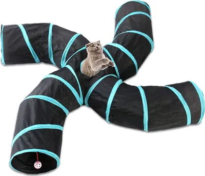 Produktbild von Indoor Cat Tunnel 4-Wege-Pet-Play-Tunnel Faltbare Tunnelroehre Kitty-Tunnel Peek Hole Toy Pet-Spielzeug fuer Katzen Welpen Kaninchen