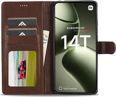 Produktbild von Xiaomi 14T Hülle - LC.IMEEKE Luxus Klapphülle - Dunkelbraun