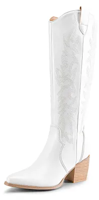 Produktbild von DREAM PAIRS Damen Kniehohe Cowboy Stiefel Spitze Zehenform,Weiss,41.5