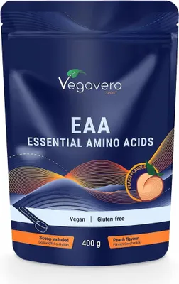 Obrázok produktu pre Vegavero EAA Powder Peach | 400 g | esenciálne aminokyseliny a vitamín B6 | vegánske