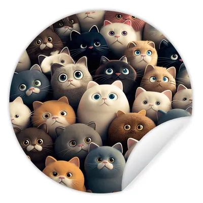 Produktbild von MuchoWow® Runde Wandtattoo - Wandsticker Tapete Aufkleber Katzen - Tiere - Katze - Design - Mädchen - Jungen Ø 80 cm Selbstklebend und Repositionierbar - Wandaufkleber - Kreis - Mauerkreis - Wand Bilder - Wandsticker - Wohnzimmer Dekoration - Dekoration für die Wände - Aluminium - Babyzimmer