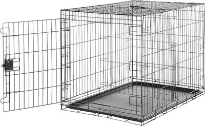 Produktbild von Zusammenklappbarer Hundekäfig aus Metalldraht mit Bodenschale, Einzeltür, 106.7 x 71.1 x 76.2 cm (L x W x H), Schwarz