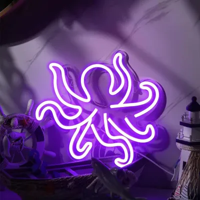 Obrázek produktu pro NEONOVÉ LED světlo, dekorativní nástěnné světlo, chobotnice, chobotnice fialová, cca 40 x 40 x 2 cm