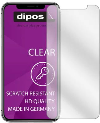 A screen protector for an Apple iPhone 11 is shown on a white background, with marketing text and a logo on the packaging.