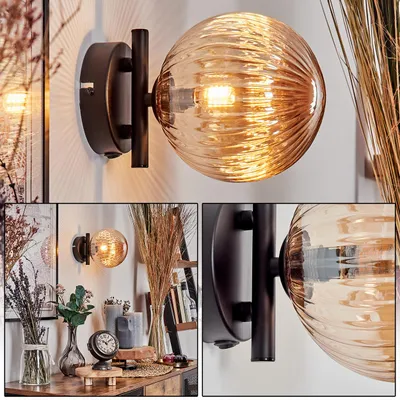 Produktbild von Isorella Wandlampe aus Metall/Riffelglas in Schwarz/Bernstein