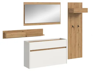 Productafbeelding van Garderobeset Drive | wit / Artisan eikenhout | 4-delig