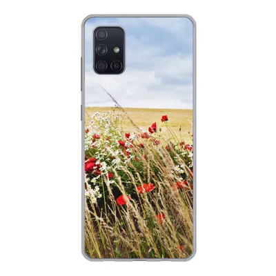 Produktbild von MuchoWow® Handyhülle Schutzhülle Hülle für Samsung Galaxy A71 Wolken - Blumen - Rot Silikon Softcase Handy Hülle - Kartenbesitzer