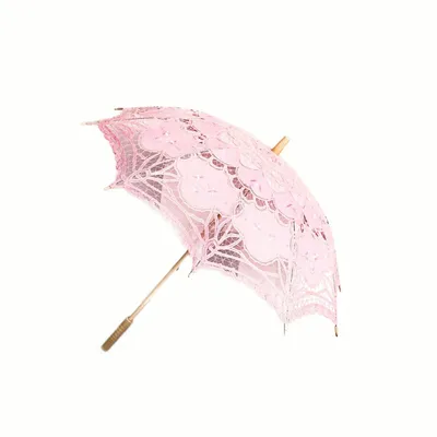 Image de Parapluies de mariée faits main avec dentelle pour cérémonie de mariage avec manche en bois robuste Rose