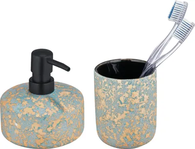 Produktbild von WENKO Bad Accessoire Set Mod. Felina, 2-teilig,, grau-gold