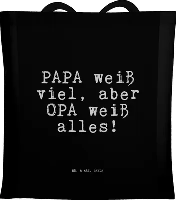 Produktbild von Mr. & Mrs. Panda Jutetasche PAPA weiß viel, aber... - Schwarz - Geschenk, Geschenke für Männer, Spruch Sprüche Weisheiten Zitate Lustig Weisheit Worte, Shopping Tasche