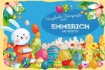 Produktbild von vianmo Holzschild 12x18 cm Ostergrüße EMMERICH AM RHEIN
