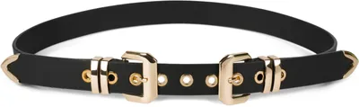 Produktbild von styleBREAKER Damen Gürtel mit doppelter goldener Schnalle und Lochnieten, B-Low Belt, Taillengürtel, kürzbar 03010121