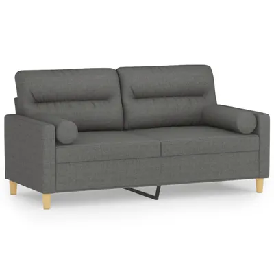 Immagine prodotto di divano a 2 posti con cuscini decorativi in tessuto grigio scuro 140 cm