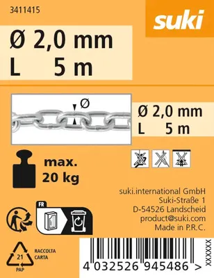 Produktbild von Rundstahlkette Typ C Ø 2 mm galv. verzinkt 5 m