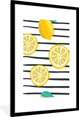 Produktbild von MuchoWow® Gerahmtes Poster Sommer - Zitronen - Pastell 60x90 cm - Poster mit Schwarzem Bilderrahmen Wandposter Rahmen Foto Bilder - Dekoration - Wandposter Wohnzimmer - Hochwertig
