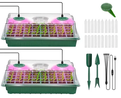 Produktbild von Mini-Gewächshaus, Keimkasten, Aussaatschale, Mit Beleuchtung, Zubehör, 2Er-Set