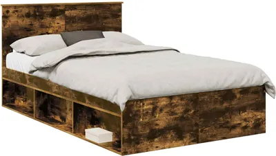 Image de vidaXL Cadre de lit Chêne fumé 135 x 190 cm Bois composite
