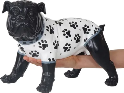 Immagine prodotto di Figurina decorativa bulldog 24 cm, cane scultura in poliresina, per interni/esterni, dipinta a mano con giacca