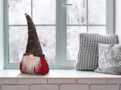 Produktbild von Weihnachtsdeko LED Deko Wichtelfigur Wichtel Gnom Zwerg Figur Zipfelmütze Rot / Grau beleuchtete Mütze NEU