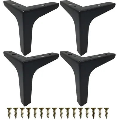 Produktbild von 4 Stück Möbelbeine, 15 cm lang, aus schwarzem Metall, mit Schrauben, ideal für Sofas, Couchtische, Schränke, TV-Möbel, Nachttische, Schubladen, Möbelbeine, Schrankfüße für DIY-Projekte