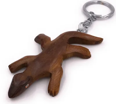 Image de Onwomania Porte-clés en bois Lézard Lézard Reptile Taxon Pendentif Charm
