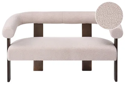 Produktbild von BELIANI 2-Sitzer Sofa Hellbeige Bouclé Teddy Optik mit Gepolsterten Armlehnen Geschwungene Rückenlehne Organische Form Dunkle Holzbeine Retro Design