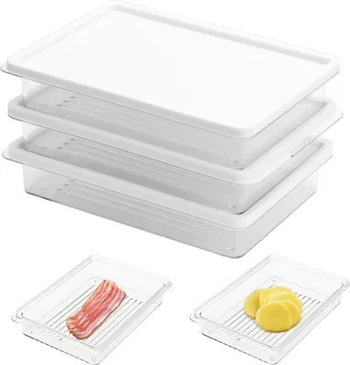 Produktbild von 3 Stück Aufschnittboxen für Kühlschrank Set,Kühlschrank Organizer,Lebensmittel Aufbewahrungsbox,Stapelbare Frischhaltedosen, Aufschnittdosen
