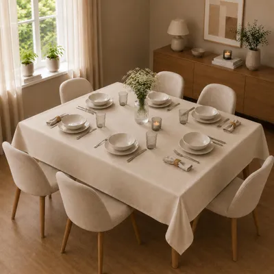 Immagine prodotto di Tovaglia 130 x 170 cm per tavolo da cucina e da pranzo in bianco crema