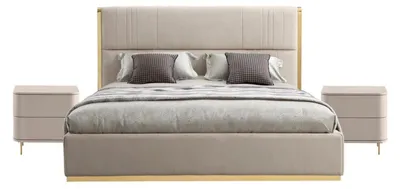 Produktbild von Schlafzimmer Set Bett Grau Metall Stoff Design Luxus 2x Nachttische 3tlg. Neu