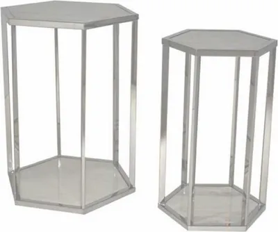 Produktbild von Casa Padrino Luxus Beistelltisch Set Silber / Weiß - Edelstahl Tische mit Marmorplatten - Luxus Kollektion