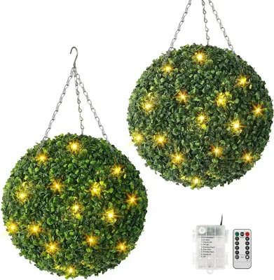 Image de Plante artificielle - Boule topiaire - Suspendue - Pour l'extérieur - Plastique - Taille M - Lot de 2 - Verte